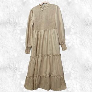 Cream Smock Tiered Dress NWT 19"p2p 48.5”length
